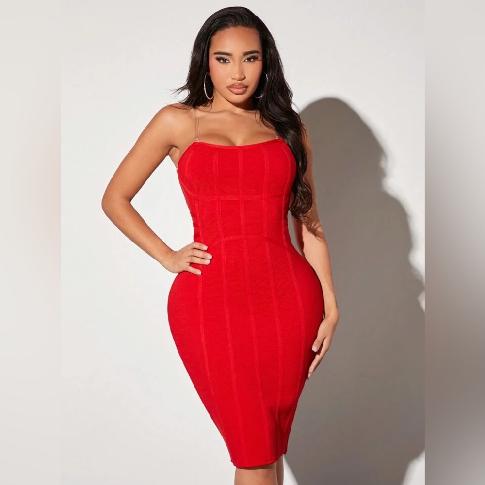 New Red Bandage Dress Bodycon Fit Midi, size 4 Valentine’s Day